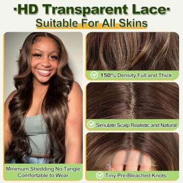 starluck Brunette Synthetic Lace Front Wig Jet Black Water Wave Wigs for Women 24 Inch