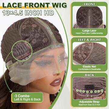 starluck Brunette Synthetic Lace Front Wig Jet Black Water Wave Wigs for Women 24 Inch