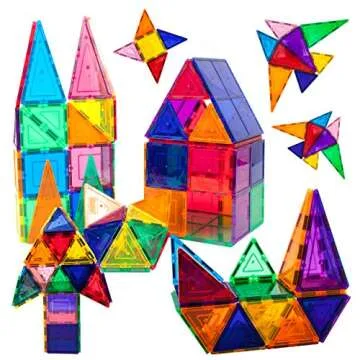 PicassoTiles 60PC Magnetic Tiles + Carry Case Bundle: STEAM Educational Playset for Kids Includes Travel Storage Organizer - Fun Learning Construction Toy, Engineering Design, Sensory Development