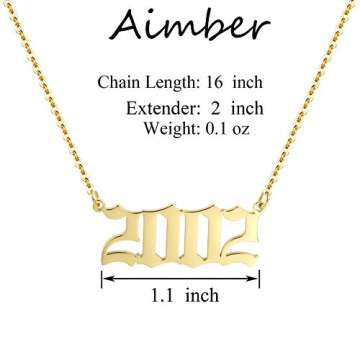 Aimber Birth Year Necklace 18K Gold Plated Birth Year Number Pendant Necklace Stainless Steel Birthd...