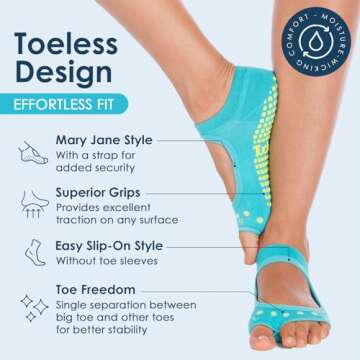 Allegro Toeless Yoga Socks with Grips for Women, Toeless Socks For Women, Pilates Grip Socks, Pilate...