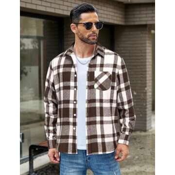 COOFANDY Men's Casual Button Down Shirts Long Sleeve Flannel Shirts Untucked Wedding Shirts