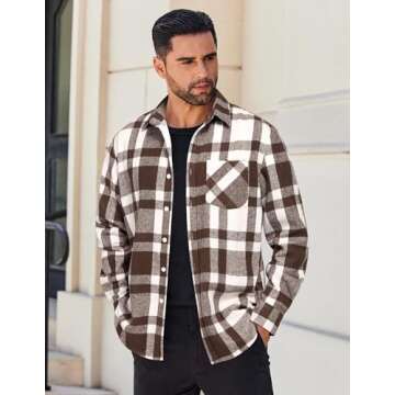 COOFANDY Men's Casual Button Down Shirts Long Sleeve Flannel Shirts Untucked Wedding Shirts