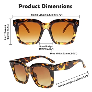 FEISEDY Vintage Oversized Square Sunglasses for Women