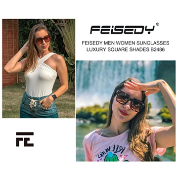FEISEDY Vintage Oversized Square Sunglasses for Women