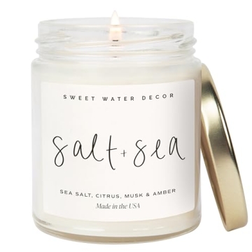 Sweet Water Decor Salt and Sea Candle - Sea Salt, Citrus, Amber, Musk, Beach Scented Soy Candles for...