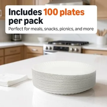 Amazon Basics 9" Uncoated Paper Plates Eco-Friendly Pack of 100