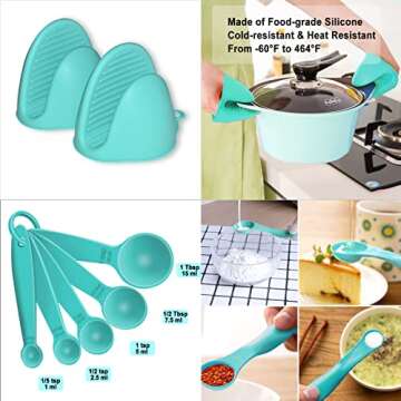 Silicone Kitchen Utensils Set - Heat Resistant Silicon Cooking Utensils, Wooden Handle Kitchen Utensil Set with Holder, Spoon Spatula Turner Tongs Whisk Kitchen Tools for Nonstick Cookware (BPA Free)
