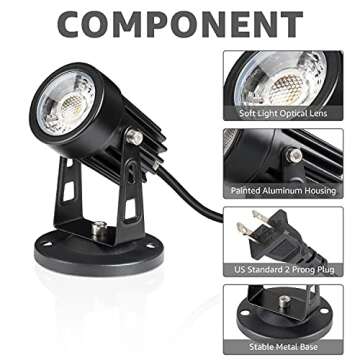 SUNVIE 2 Pack LED Spot Lights Indoor for Plants Uplights Lamp Accent Lighting Decor 120V Warm White Up Spotlight 5.9 FT Cord with Floor Foot Switch (Base and Stake Included)