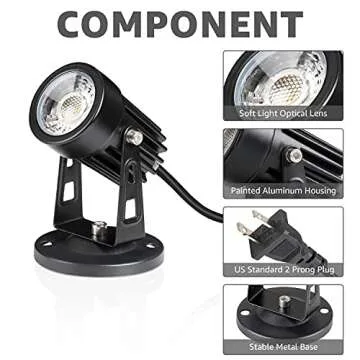 SUNVIE 2 Pack LED Spot Lights Indoor for Plants Uplights Lamp Accent Lighting Decor 120V Warm White Up Spotlight 5.9 FT Cord with Floor Foot Switch (Base and Stake Included)