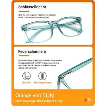 TIJN Blue Light Blocking Glasses for Women Men Clear Frame Square Nerd Eyeglasses Anti Blue Ray Computer Screen Glasses