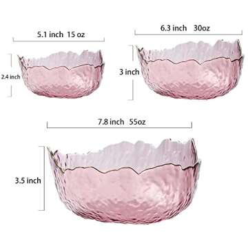 S.ROKE TTAN Glass Salad Bowls Set of 3, Space-saving Nesting Bowls, Irregular Shape Decorative Cerea...