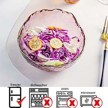 S.ROKE TTAN Glass Salad Bowls Set of 3, Space-saving Nesting Bowls, Irregular Shape Decorative Cereal Bowls, Glass Cooking Bowls, Glass Prep Bowls For Fruit, Dessert, Freezer Safe (Purple Pink)