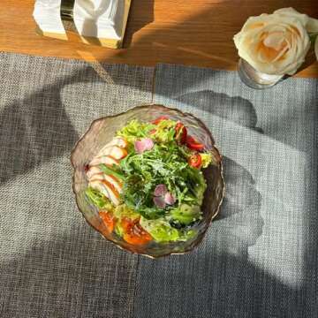 S.ROKE TTAN Glass Salad Bowls Set of 3, Space-saving Nesting Bowls, Irregular Shape Decorative Cereal Bowls, Glass Cooking Bowls, Glass Prep Bowls For Fruit, Dessert, Freezer Safe (Purple Pink)