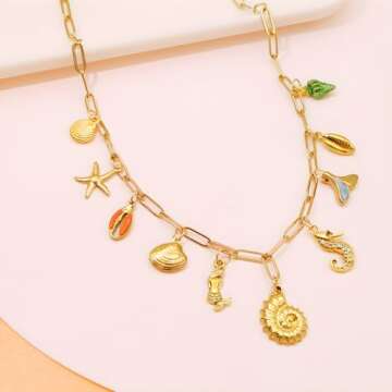 iSPECIAL 18K Gold Paperclip Charm Necklace - Celestial & Beach Theme Jewelry