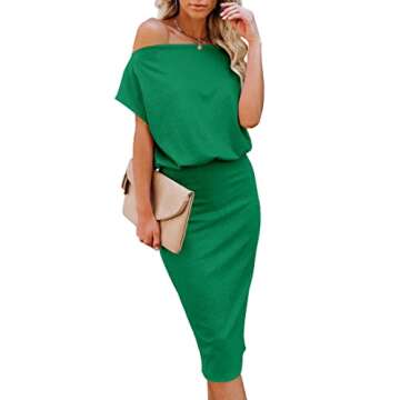 Ezbelle Womens Solid Color Off The Shoulder Short Sleeve Ribbed Work Office Business Cocktail Party ...
