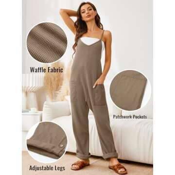 Glamaker Women's Casual Jumpsuits Waffle Knit Overalls Baggy One Piece Summer Sleeveless Loose Fit M...