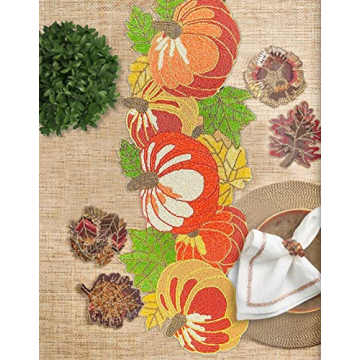 Decozen Beaded Fall Table Runner for Autumn Decor