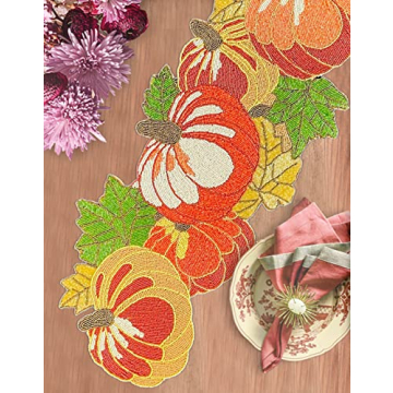 Decozen Beaded Fall Table Runner for Autumn Decor