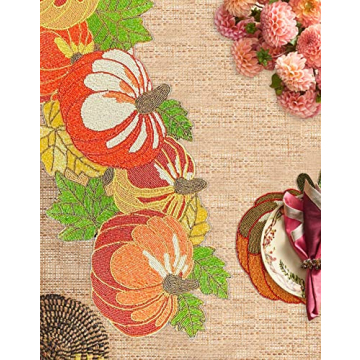 Decozen Beaded Fall Table Runner for Autumn Decor
