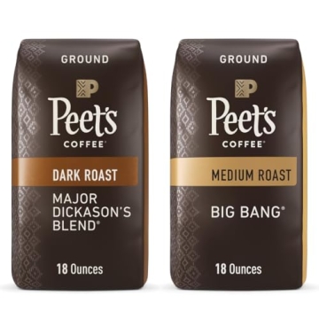 Peet's Coffee, Dark and Medium Roast Ground Coffee Bundle - Major Dickason's Blend and Big Bang 36 O...