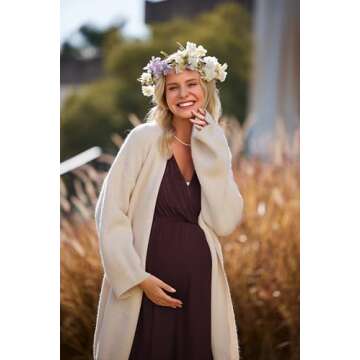 Ekouaer 3 in 1 Labor/Delivery/Hospital Gown Maternity Dress Nursing Nightgown Sleepwear for Breastfeeding, Maroon, Medium