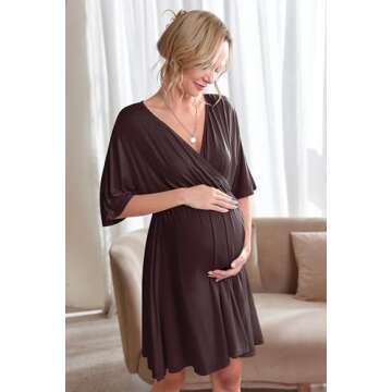 Ekouaer 3 in 1 Labor/Delivery/Hospital Gown Maternity Dress Nursing Nightgown Sleepwear for Breastfeeding, Maroon, Medium