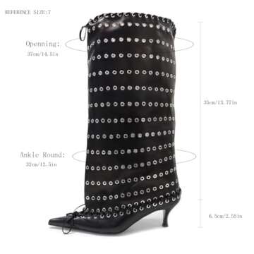 Goolita Women's Pointed Toe Metal Eyelets Knee High Boots Kitten Heel Lace Up Bow Slip on Wide Calf ...