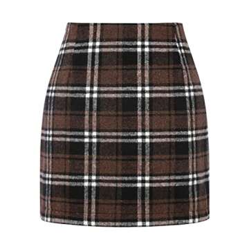 IDEALSANXUN Womens High Waist Plaid Skirt Bodycon Pencil Wool Mini Skirts(Coffee, S)