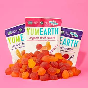 YumEarth Organic Tropical Flavored Fruit Snacks, 60- 0.7oz. Snack Packs, Allergy Friendly, Gluten Free, Non-GMO, Vegan, No Artificial Flavors or Dyes