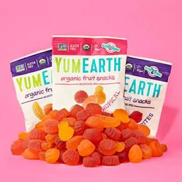 YumEarth Organic Tropical Flavored Fruit Snacks, 60- 0.7oz. Snack Packs, Allergy Friendly, Gluten Free, Non-GMO, Vegan, No Artificial Flavors or Dyes