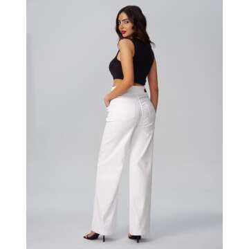 Roswear Women's Stylish Wide Leg High Waisted Jeans