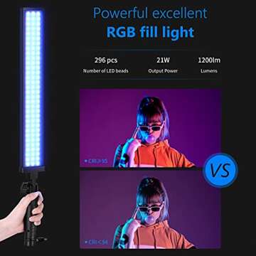 Neewer 2-Pack RGB LED Light Stick Kit, 21W Dimmable 3200K~5600K Bi-Color Handheld Light with 2.4G Remote/360° Full Color/CRI 95+/10 Scenes/Stand/Bag for YouTube and Studio Photography