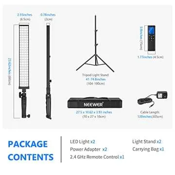 Neewer 2-Pack RGB LED Light Stick Kit, 21W Dimmable 3200K~5600K Bi-Color Handheld Light with 2.4G Remote/360° Full Color/CRI 95+/10 Scenes/Stand/Bag for YouTube and Studio Photography
