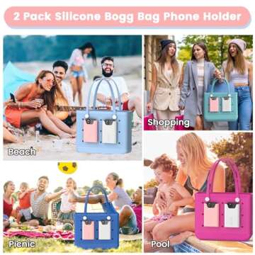 OUTXE 2 Pack Bogg Bag Phone Holder Compatible with All Bogg Bags, Silicone Cell Phone Holder Accessories for Bogg Bag, White and Pink Phone Case Holder Insert for Simply Southern Bogg Bag, Pink+White