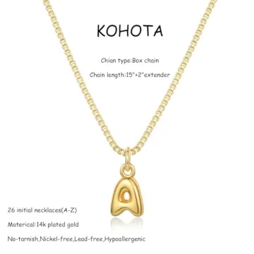 KOHOTA Gold Bubble Letter Necklace for Women 14k Gold Plated Balloon Initial Letter Pendant Necklace Personalized Dainty Tiny A-Z Name Charm Choker Necklace Simple Cute Trendy Jewelry Gift for Women