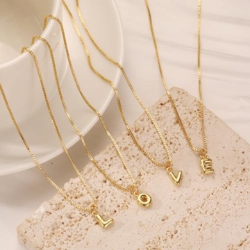 KOHOTA Gold Bubble Letter Necklace for Women 14k Gold Plated Balloon Initial Letter Pendant Necklace Personalized Dainty Tiny A-Z Name Charm Choker Necklace Simple Cute Trendy Jewelry Gift for Women
