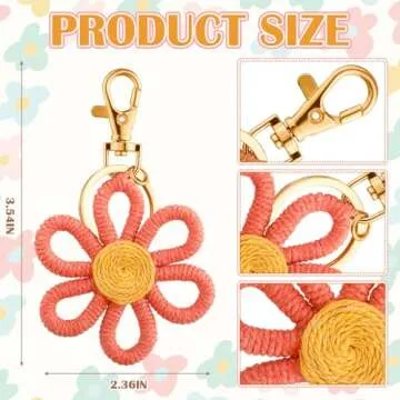Quelay 12 Pcs Daisy Groovy Party Favors Boho Woven Macrame Groovy Flowers Keychains Daisy Keychain f...