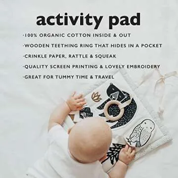 Wee Gallery Organic Woodland Activity Pad - High Contrast Tummy Time Play Mat with 6 Interactive Activities - Soft Sensory Toys for Babies - Visual & Motor Skill Development Toy