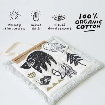 Wee Gallery Organic Woodland Activity Pad - High Contrast Tummy Time Play Mat with 6 Interactive Activities - Soft Sensory Toys for Babies - Visual & Motor Skill Development Toy