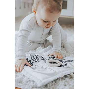 Wee Gallery Organic Woodland Activity Pad - High Contrast Tummy Time Play Mat with 6 Interactive Activities - Soft Sensory Toys for Babies - Visual & Motor Skill Development Toy