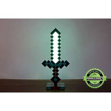 Minecraft Diamond Sword 14 Inch USB Desk LED Night Light - Decorative, Fun, Safe & Awesome Bedside Mood Lamp Toy for Baby, Boys, Teen, Adults & Gamers - Best for Home's Bedroom, Living Room Or Office