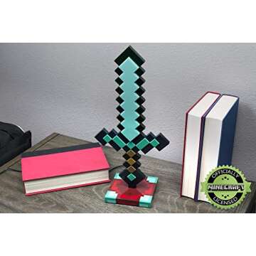 Minecraft Diamond Sword 14 Inch USB Desk LED Night Light - Decorative, Fun, Safe & Awesome Bedside Mood Lamp Toy for Baby, Boys, Teen, Adults & Gamers - Best for Home's Bedroom, Living Room Or Office