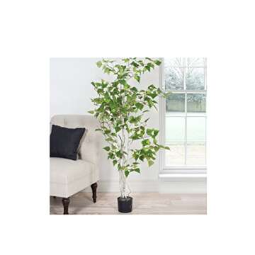 Birch Artificial Tree - 60-Inch Potted Faux Plant with Natural Looking Leaves for Office or Home Decor - Realistic Indoor Fake Plants by Pure Garden