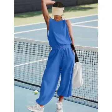 LAMISSCHE Womens Oversized Wide Leg Jumpsuit with Pockets Elastic Waist Workout Onesie Romper Open Back Outfits(Royal Blue,M)