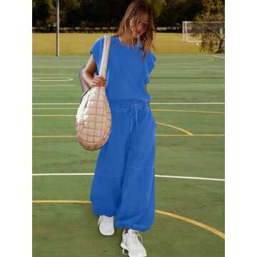 LAMISSCHE Womens Oversized Wide Leg Jumpsuit with Pockets Elastic Waist Workout Onesie Romper Open Back Outfits(Royal Blue,M)