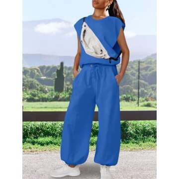 LAMISSCHE Womens Oversized Wide Leg Jumpsuit with Pockets Elastic Waist Workout Onesie Romper Open Back Outfits(Royal Blue,M)