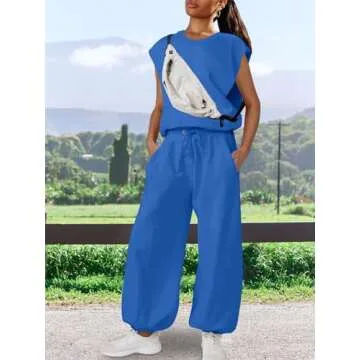 LAMISSCHE Womens Oversized Wide Leg Jumpsuit with Pockets Elastic Waist Workout Onesie Romper Open Back Outfits(Royal Blue,M)