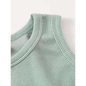 Milumia Girls Shirt 2 Pack Ribbed Knit Round Neck Casual Baisc Crop Tank Top (Beige and Green, 12 Years, Sleeveless)