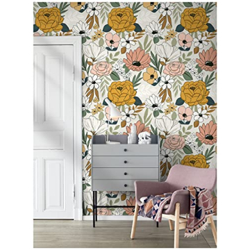 HAOKHOME Floral Peel and Stick Wallpaper 17.7in x 6.6ft